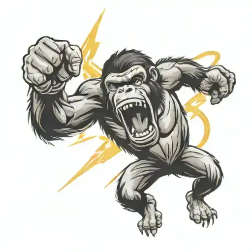 screaming ape with lightning in background  tattoo design idea