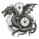 dragon with time compass  tattoo design idea