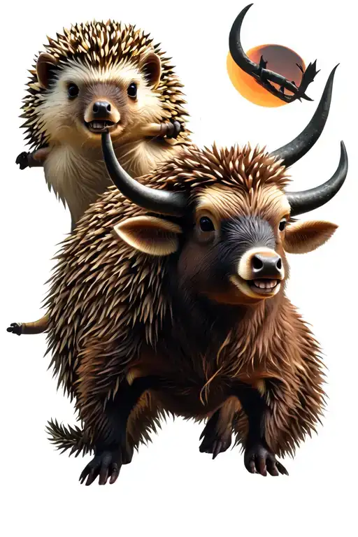 Thunderbid, hedgehog and ox wakling into the sunset tattoo design idea