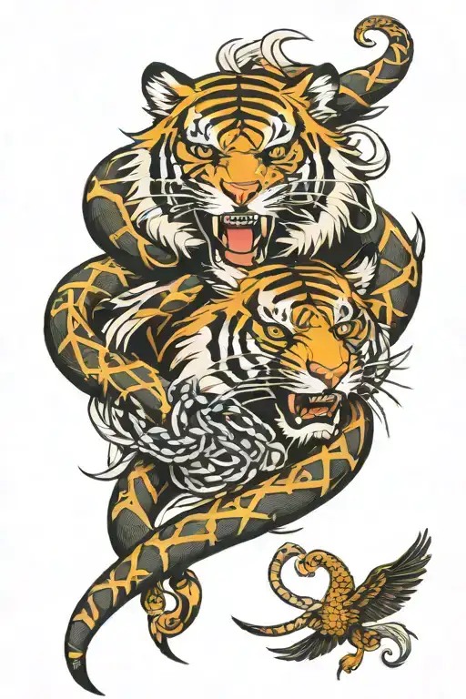 tiger eagle snake intertwined tattoo design idea