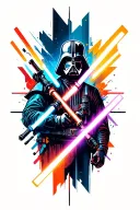 An abstract geometric design incorporating elements from all the different lightsabers in a neotraditional style tattoo design idea