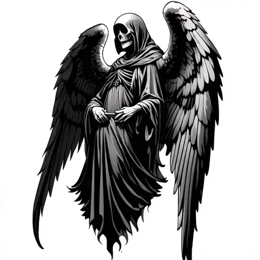 Grim Reaper fallen Angel wings tattoo design idea