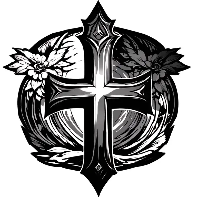 big cross, no shadowing, only pale black color, cool outline  tattoo design idea