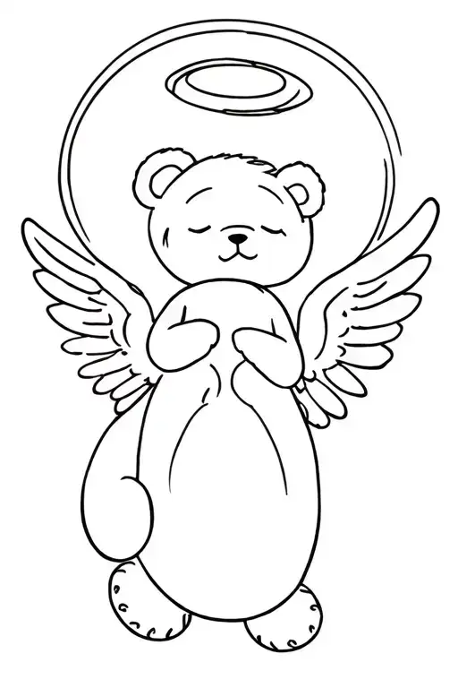 sleeping teddy bear with halo and angel wings  tattoo design idea