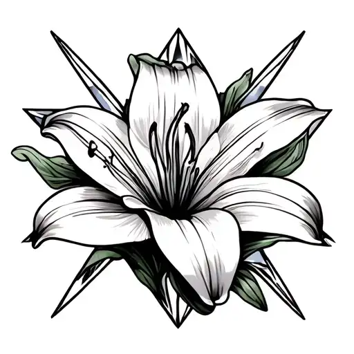 lily flower and diamond shaped line outlining tattoo design idea