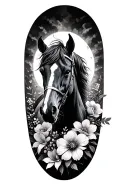 war horse and flowers tattoo design idea