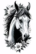 war horse and flowers tattoo design idea