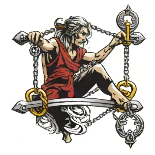 libra, chains and sword intertwined tattoo design idea