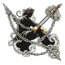 libra, chains and sword intertwined tattoo design idea