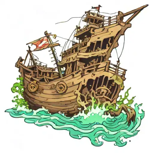 underwater shipwreck scene tattoo design idea