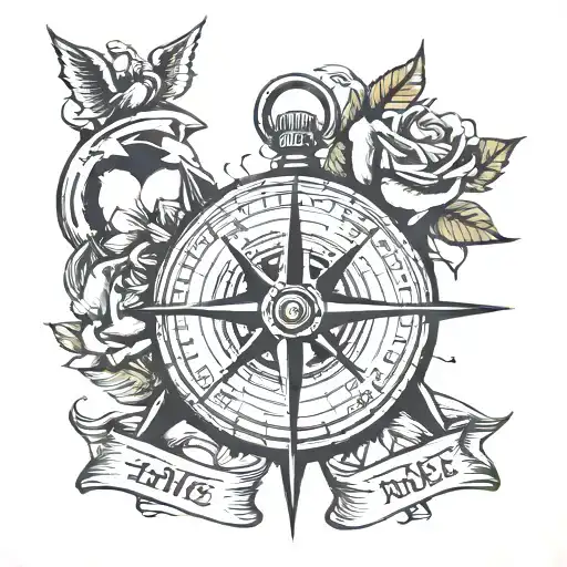 Compass design with rose and anchor and showing only North, south and west directions and quote saying home is where anc tattoo design idea