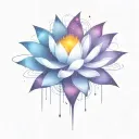 deep space themed objects and orbiting stars with trajectories around the lotus. dark colors, lexploding star in center  tattoo design idea