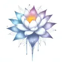 deep space themed objects and orbiting stars with trajectories around the lotus. dark colors, lexploding star in center  tattoo design idea