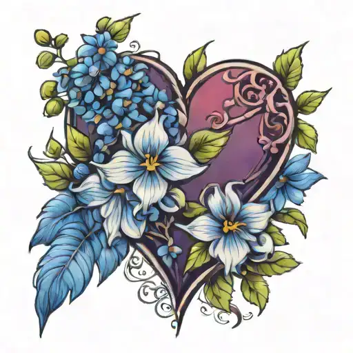 heart with delphiniums tattoo design idea