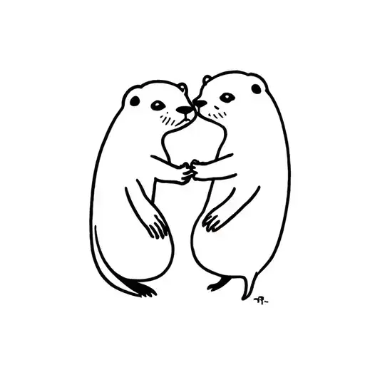 chubby otters holding hands tattoo design idea