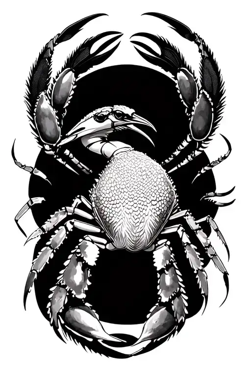 crab turning into a peacock tattoo design idea