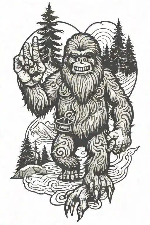 Sasquatch peace sign tattoo design idea