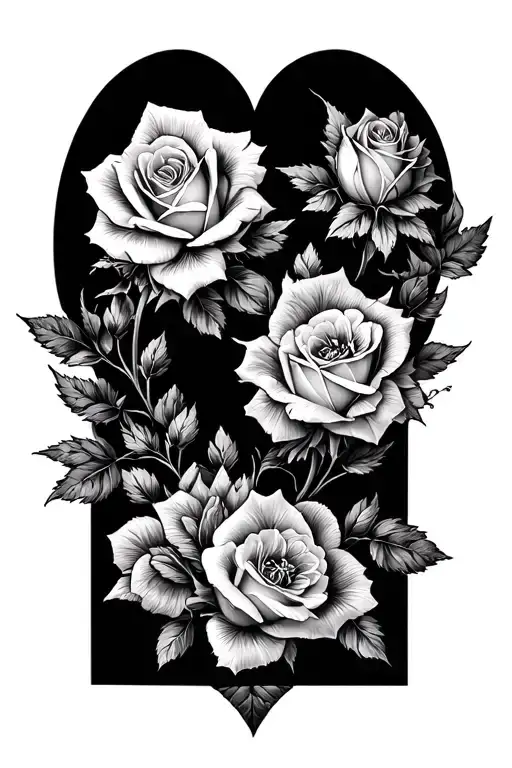 fine line rose larkspur heart shaped garland tattoo design idea