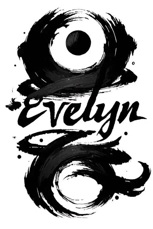 evelyn written in katakana brush stokes with enso circle symbol tattoo design idea