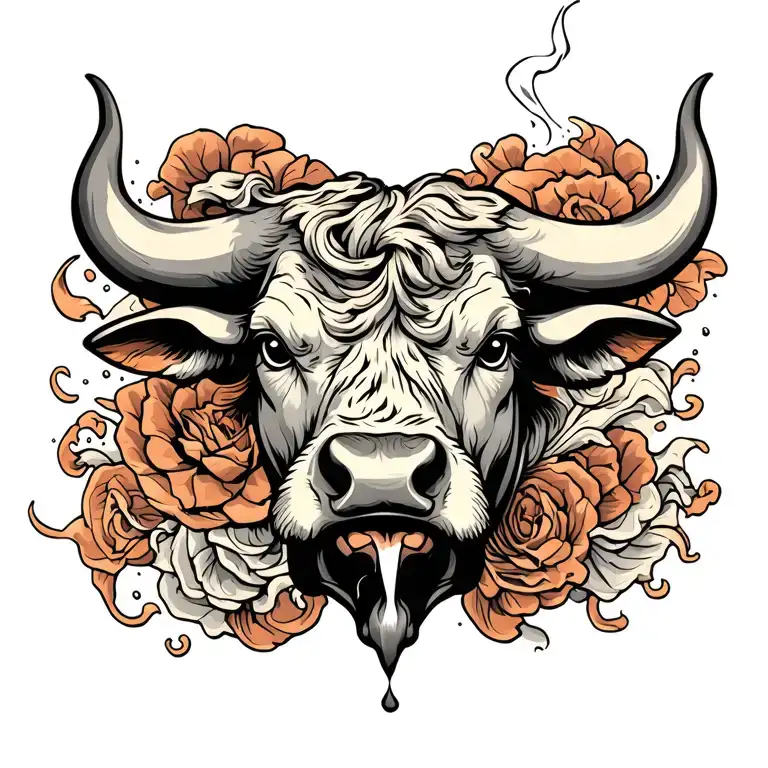 chicago bull head with smoke coming out of his nose tattoo design idea