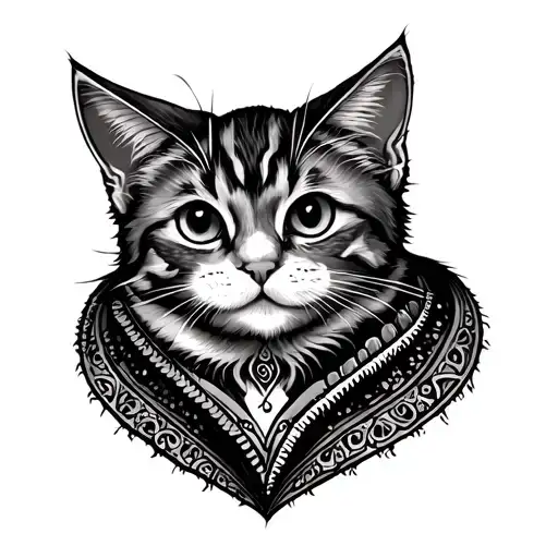 Animashny cat in a heart of likes in the style of a tribe similar to a zipper tattoo design idea