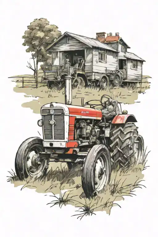 Massey Ferguson t20 driven by an old farmer in the countryside tattoo design idea