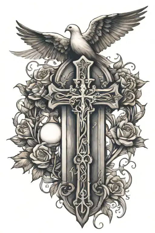 gates, light, doves, cross, Psalm 23:4, POPS tattoo design idea