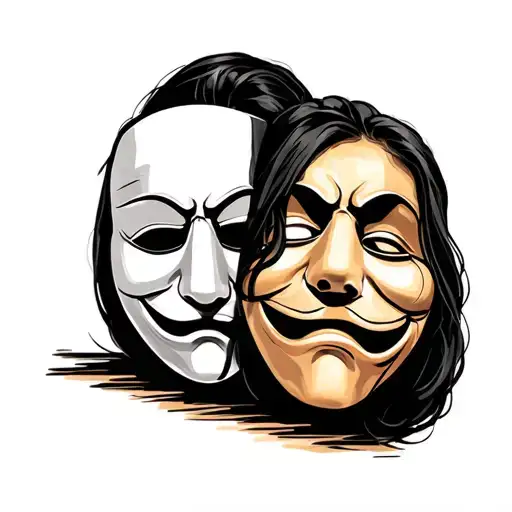happy sad mask on bicep tattoo design idea