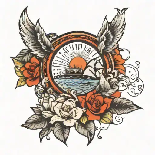 arco e sete folhas ao redor tattoo design idea