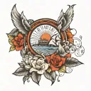 arco e sete folhas ao redor tattoo design idea