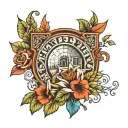 arco e sete folhas ao redor tattoo design idea