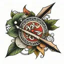 arco e flecha com folhas ao redor tattoo design idea