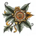 arco e flecha com folhas ao redor tattoo design idea