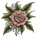 arco e flecha com folhas ao redor tattoo design idea