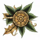 arco e flecha com folhas ao redor tattoo design idea