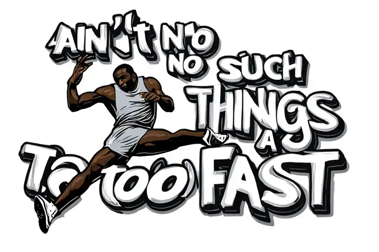 the words "ain't no such things as too fast" molded into a black man running in lemon milk font tattoo design idea