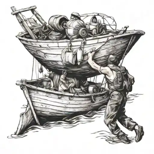 man carrying a boat on its back tattoo design idea