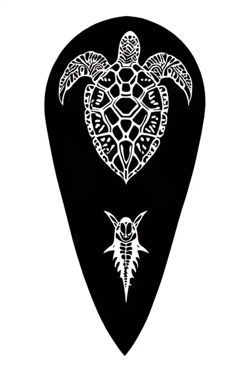Hawaiian tribal turtle, no color, must have dayondon in the tattoo, must have a shark and big enough for calf tattoo design idea