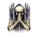 gothic cathedral with skeleton praying for sleeve piece on arms  tattoo design idea