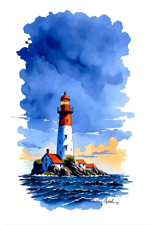 Lighthouse near ocean tattoo design idea