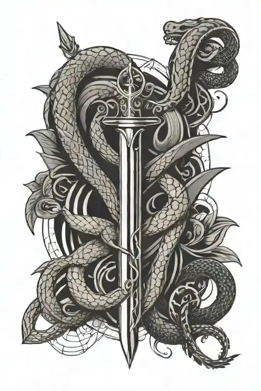 Dagger and snake intertwined tattoo design idea