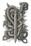 Dagger and snake intertwined tattoo design idea