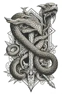 Dagger and snake intertwined tattoo design idea