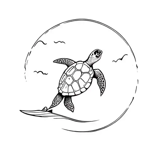 sea turtle surfing tattoo design idea