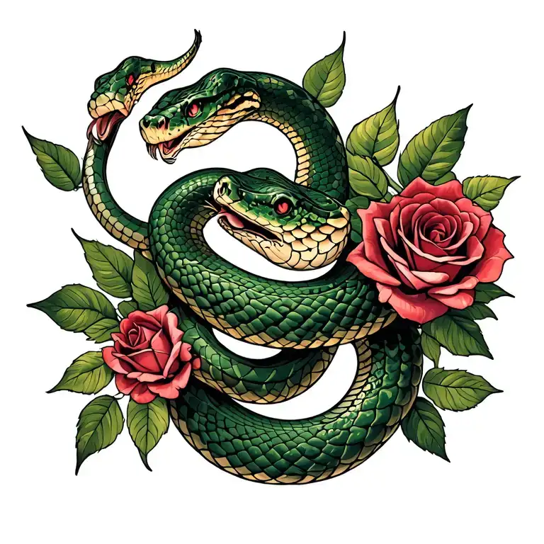 Snake and Roses tattoo design idea