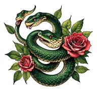 Snake and Roses tattoo design idea