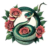 Snake and Roses tattoo design idea