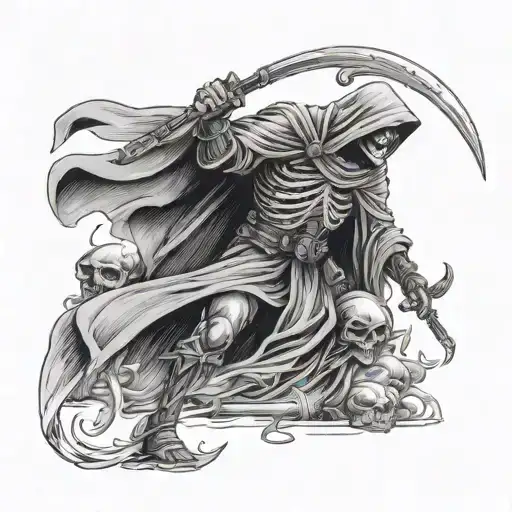 grim reaper on a military battle scene tattoo design idea