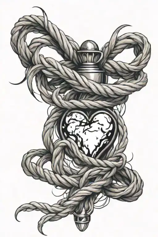 Create a tattoo design inspired by shibari rope bondage with a heart and the eternal flame  tattoo design idea