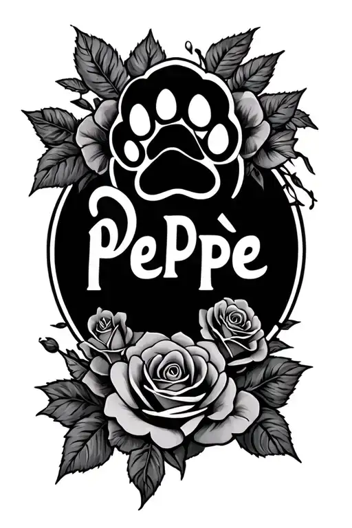 "PEPE" paw and roses surrounding tattoo design idea